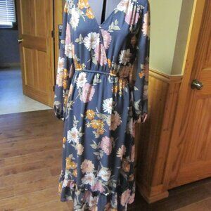 NWT Rokoko midi Peasant dress earthy bold floral ruffle hem lined MED
